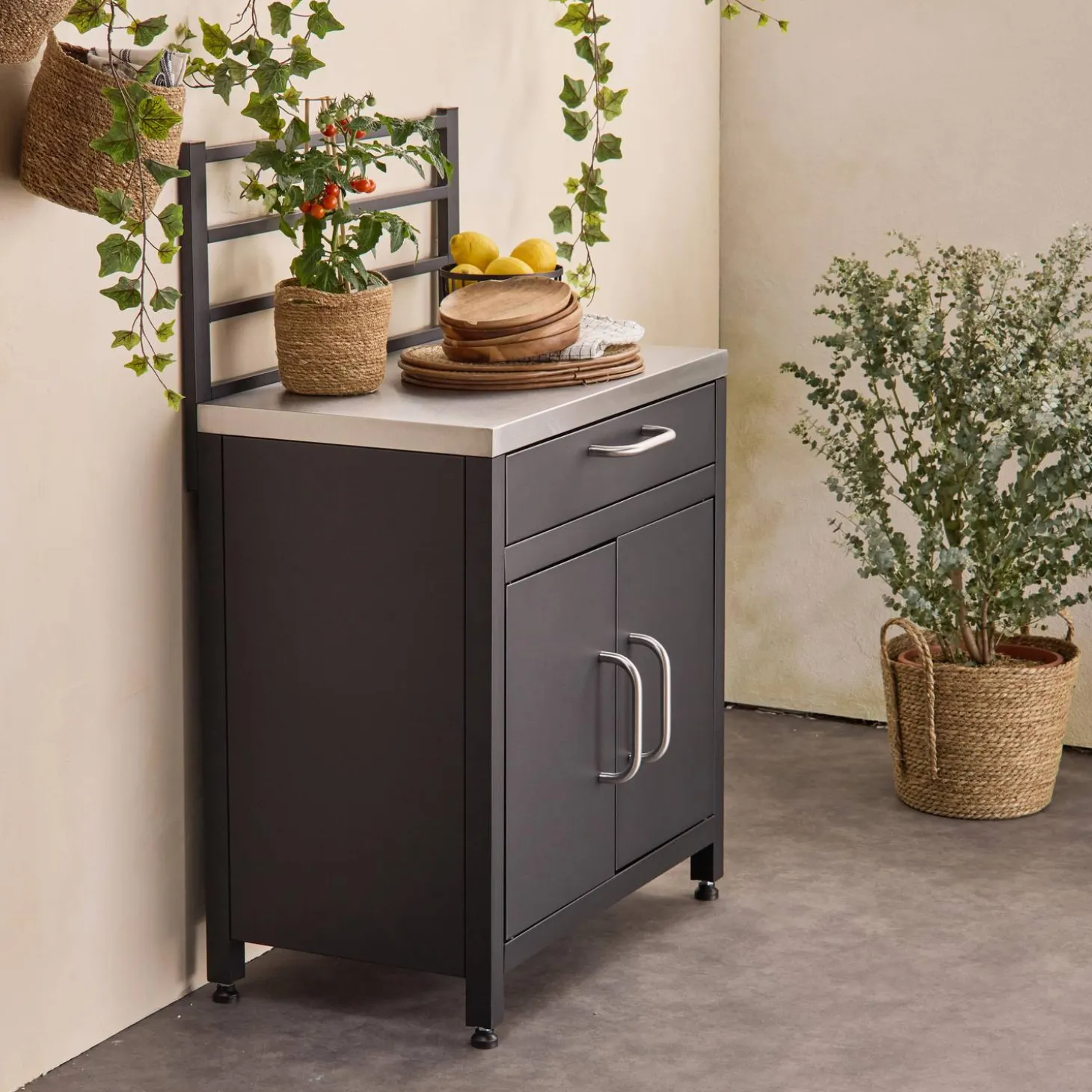 Cocina exterior de acero 1 cajón y 2 puertas, 80cm
