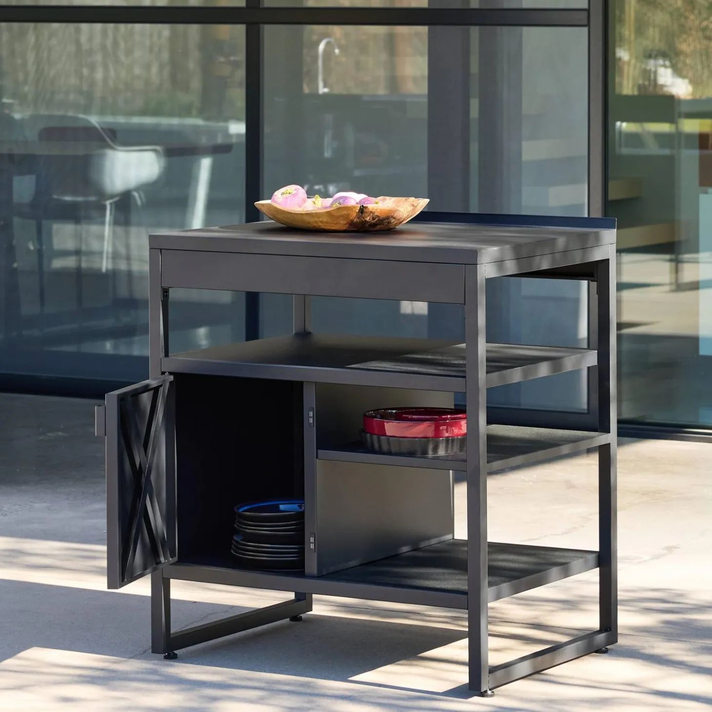 Cocina exterior de acero 1 puerta 3 estantes, 80cm