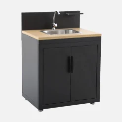 Cocina exterior de acero y decoración de madera 1 fregadero 2 puertas 1 gancho, 80cm