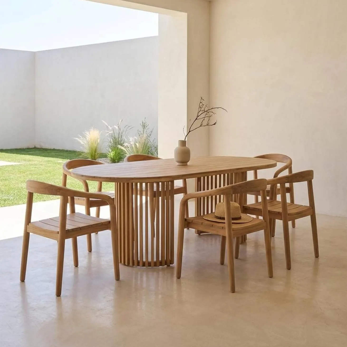Comjunto mesa de jardín de madera de acacia con 6 sillas