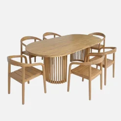 Comjunto mesa de jardín de madera de acacia con 6 sillas