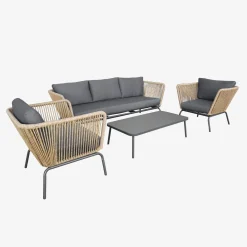 Conjunto de jardín bajos, resina tejida efecto ratán, 5 plazas