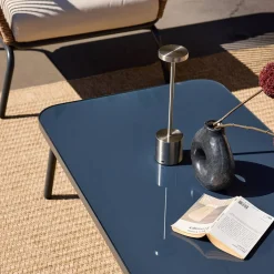 Conjunto de jardín bajos, resina tejida efecto ratán, 5 plazas