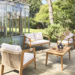 Conjunto de jardín de acacia con cuerdas, 4 plazas