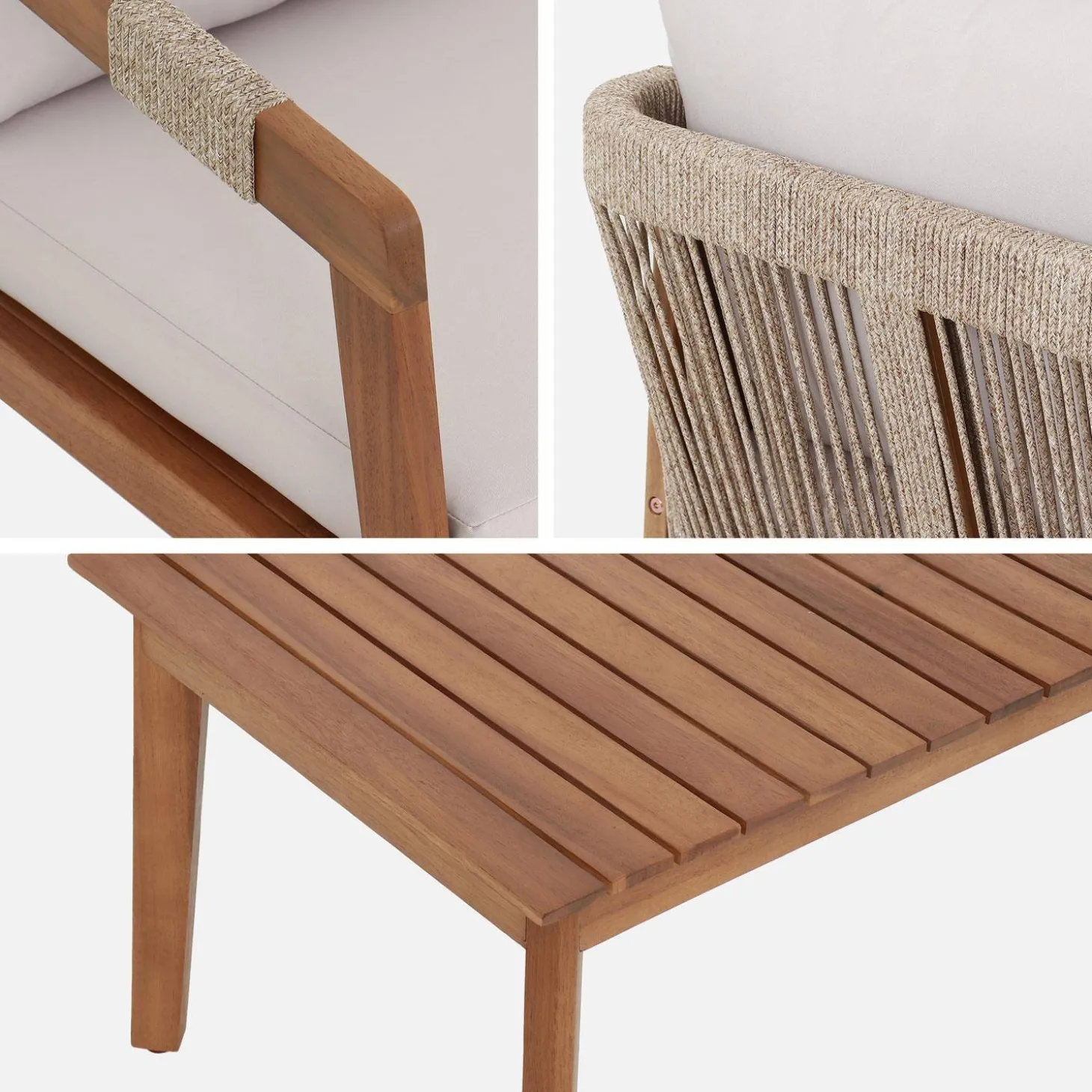Conjunto de jardín de acacia con cuerdas, 4 plazas