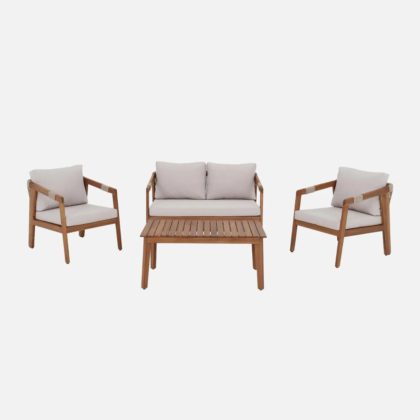 Conjunto de jardín de acacia con cuerdas, 4 plazas