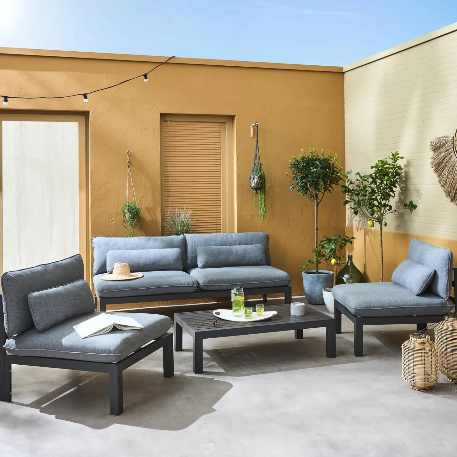 Conjunto de jardín de aluminio, 4 plazas