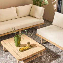 Conjunto de jardín de esquina de madera de acacia y aluminio, 5 plazas