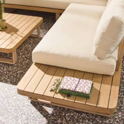Conjunto de jardín de esquina de madera de acacia y aluminio, 5 plazas