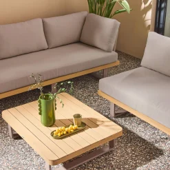 Conjunto de jardín de esquina de madera de acacia y aluminio, 5 plazas