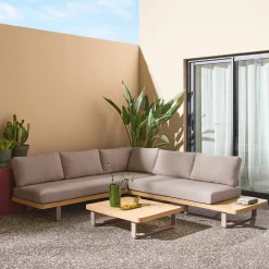 Conjunto de jardín de esquina de madera de acacia y aluminio, 5 plazas