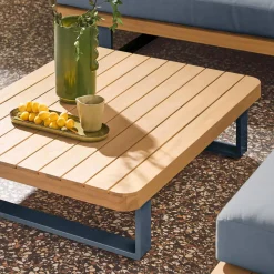Conjunto de jardín de esquina de madera de acacia y aluminio, 5 plazas
