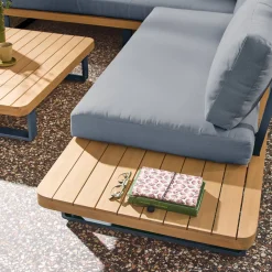 Conjunto de jardín de esquina de madera de acacia y aluminio, 5 plazas