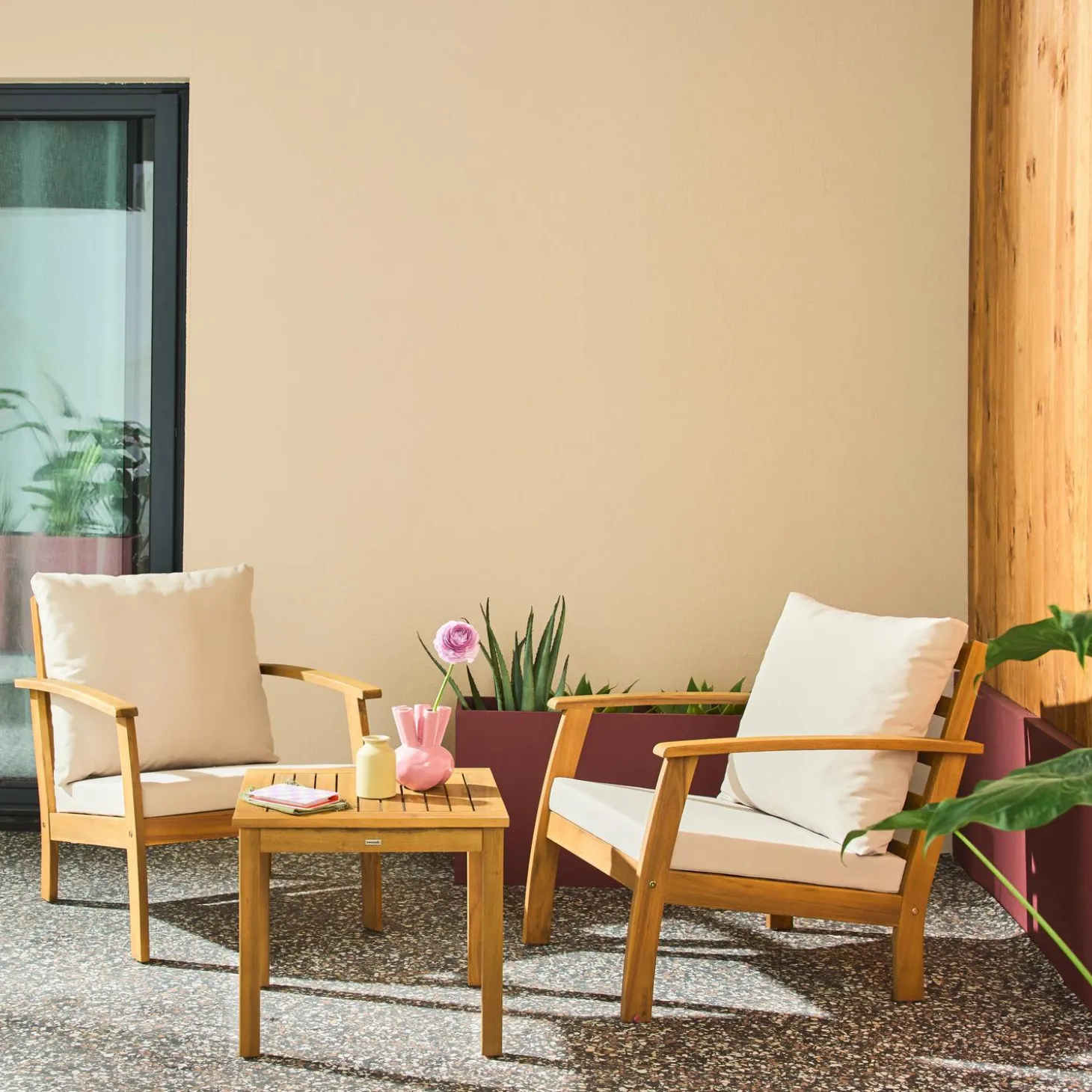 Conjunto de jardín de madera de acacia, 2 plazas