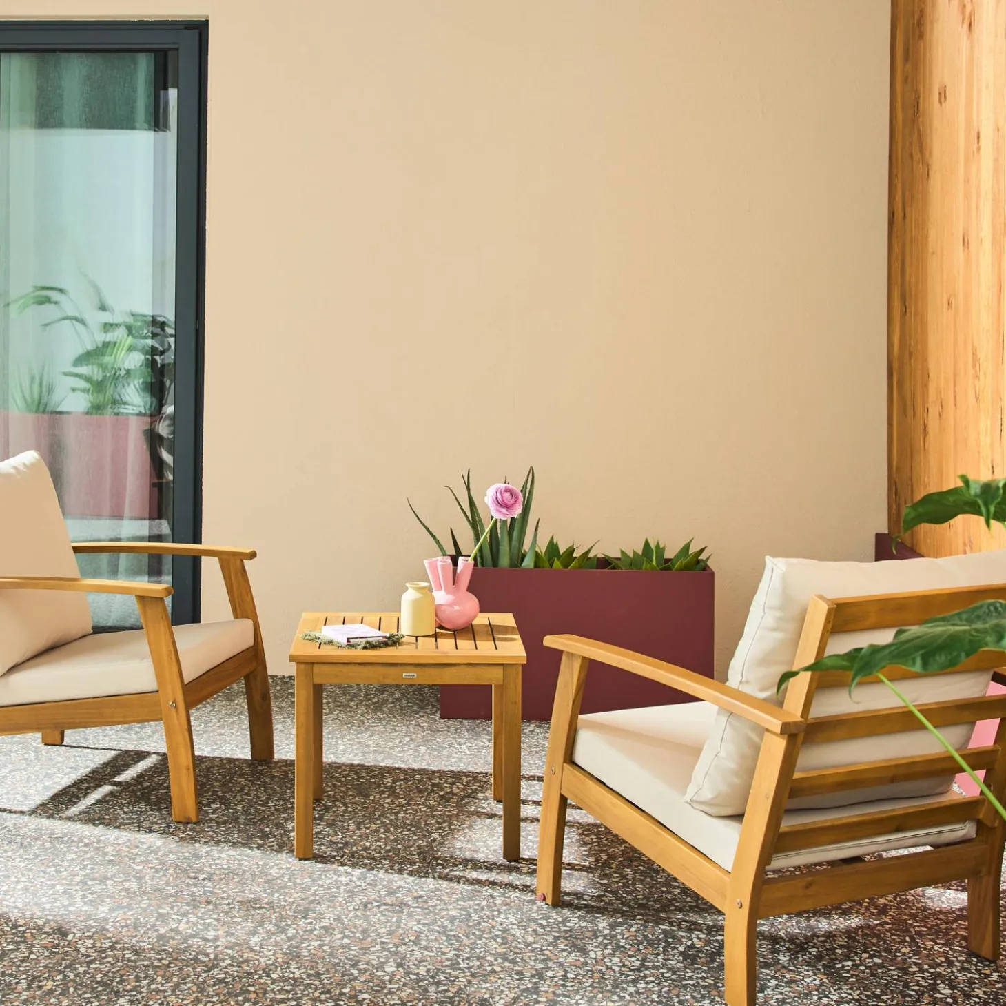 Conjunto de jardín de madera de acacia, 2 plazas