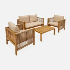 Conjunto de jardín de madera y cuerda, 4 plazas