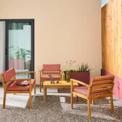 Conjunto de jardín de madera de acacia, 4 plazas