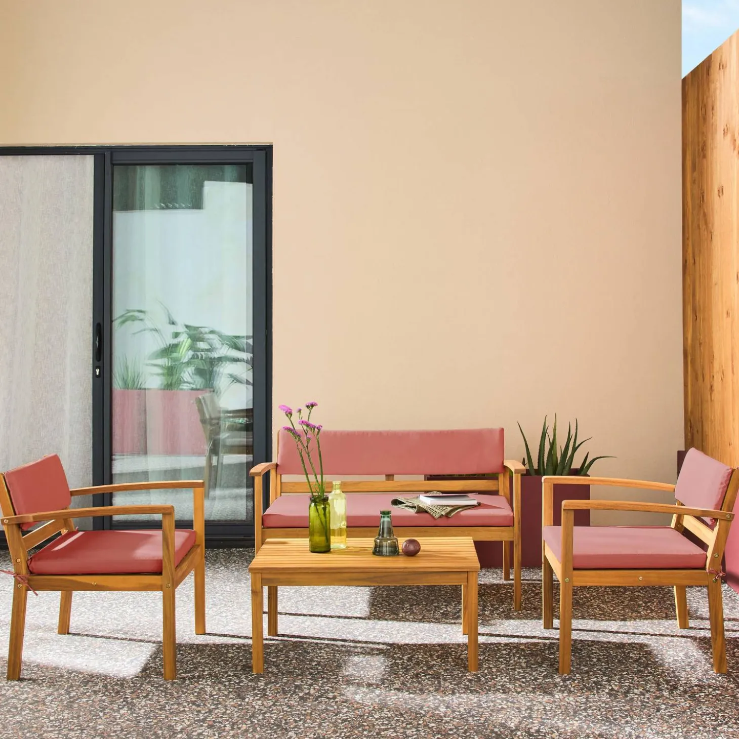 Conjunto de jardín de madera de acacia, 4 plazas