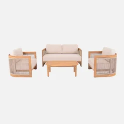 Conjunto de jardín de madera de acacia y cuerdas, 4 plazas