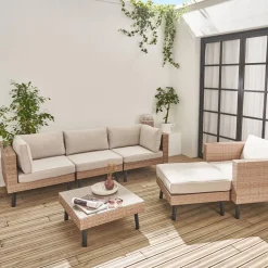 Conjunto de jardín de resina tejida, 5 plazas