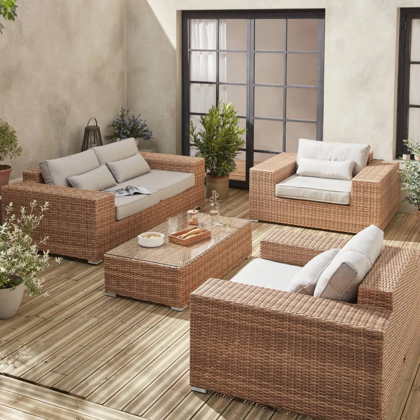 Conjunto de jardín de resina extra grande, 4 plazas