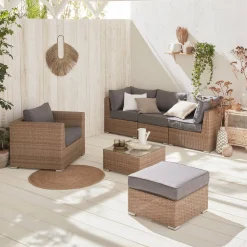 Conjunto de jardín de resina tejida, 5 plazas
