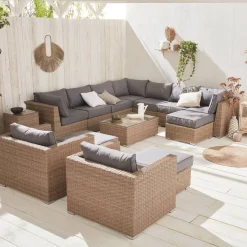Conjunto de jardín de resina tejida, 12 a 14 plazas