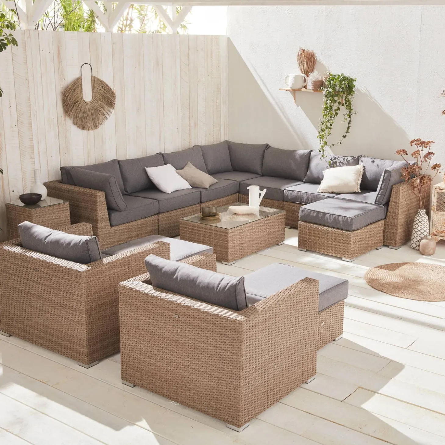 Conjunto de jardín de resina tejida, 12 a 14 plazas