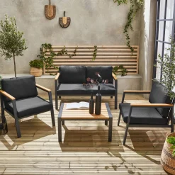 Conjunto de jardín en aluminio y polywood, 4 plazas