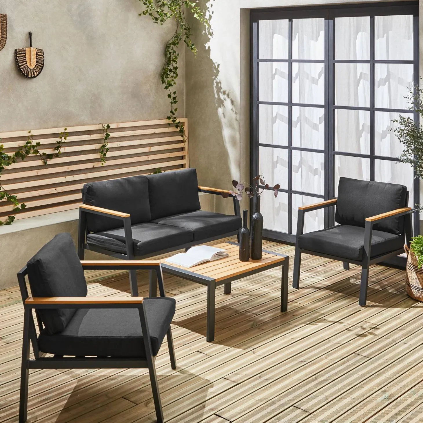 Conjunto de jardín en aluminio y polywood, 4 plazas