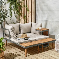 Conjunto de jardín en aluminio y en madera de acacia, 4 plazas