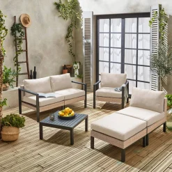 Conjunto de jardín en aluminio y resina, 5 plazas