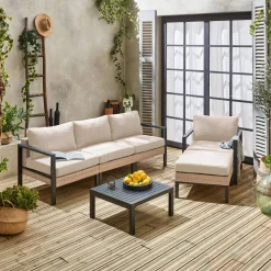 Conjunto de jardín en aluminio y resina, 5 plazas