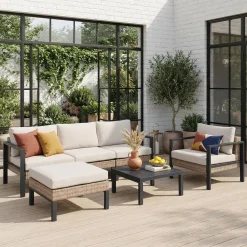 Conjunto de jardín en aluminio y resina, 5 plazas