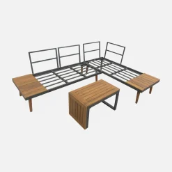 Conjunto de jardín en aluminio y en madera de acacia, 4 plazas