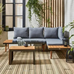 Conjunto de jardín en aluminio y en madera de acacia, 4 plazas