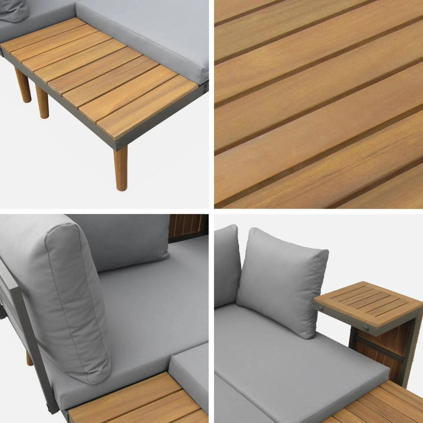 Conjunto de jardín en aluminio y en madera de acacia, 4 plazas