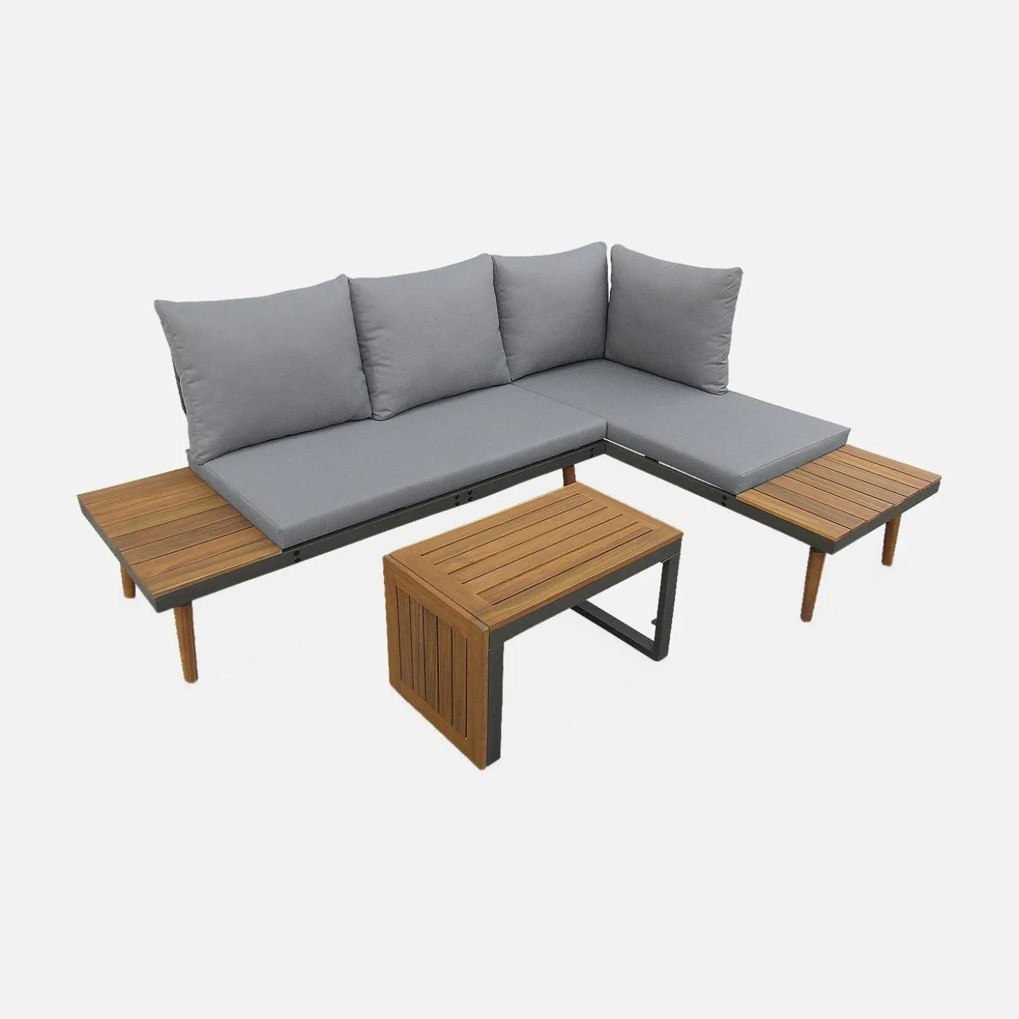 Conjunto de jardín en aluminio y en madera de acacia, 4 plazas