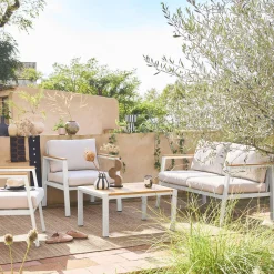 Conjunto de jardín en aluminio y polywood, 4 plazas
