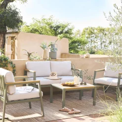 Conjunto de jardín en aluminio y polywood, 4 plazas