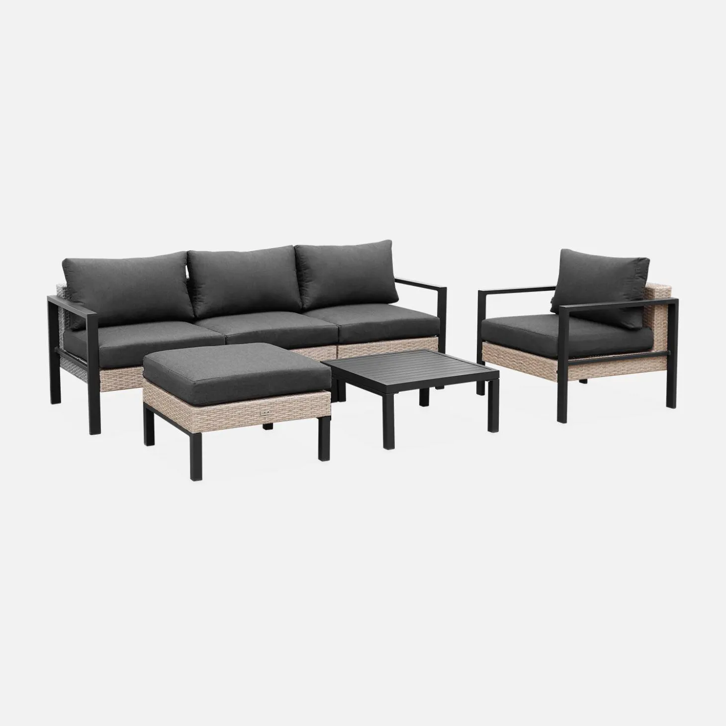 Conjunto de jardín en aluminio y resina, 5 plazas