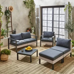 Conjunto de jardín en aluminio y resina, 5 plazas