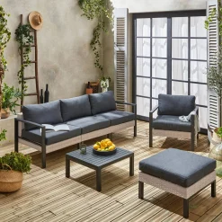 Conjunto de jardín en aluminio y resina, 5 plazas