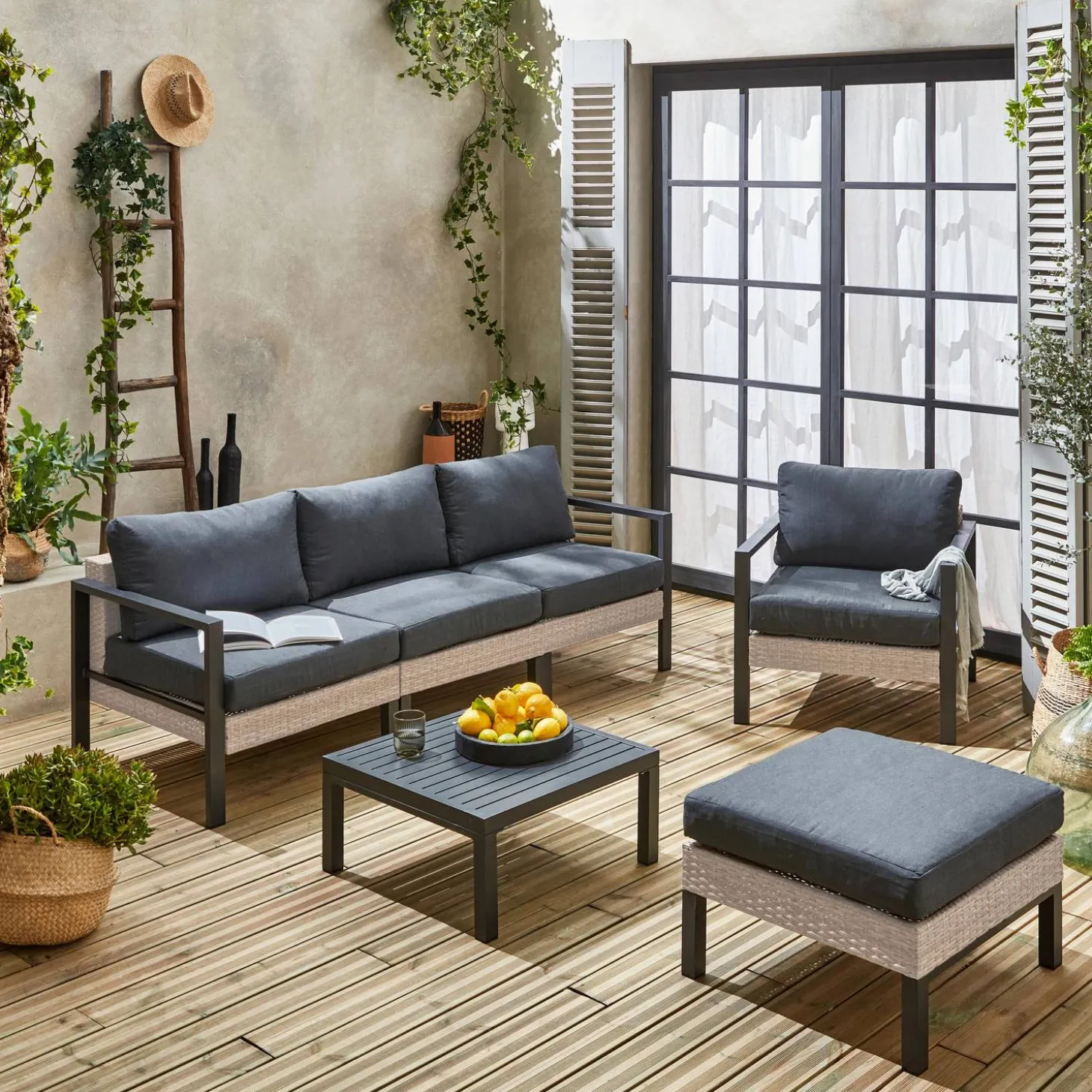 Conjunto de jardín en aluminio y resina, 5 plazas