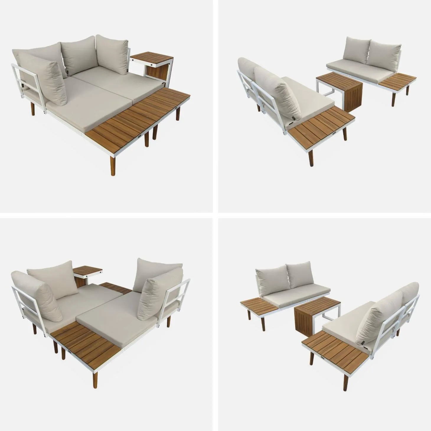 Conjunto de jardín en aluminio y en madera de acacia, 4 plazas