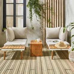 Conjunto de jardín en aluminio y en madera de acacia, 4 plazas