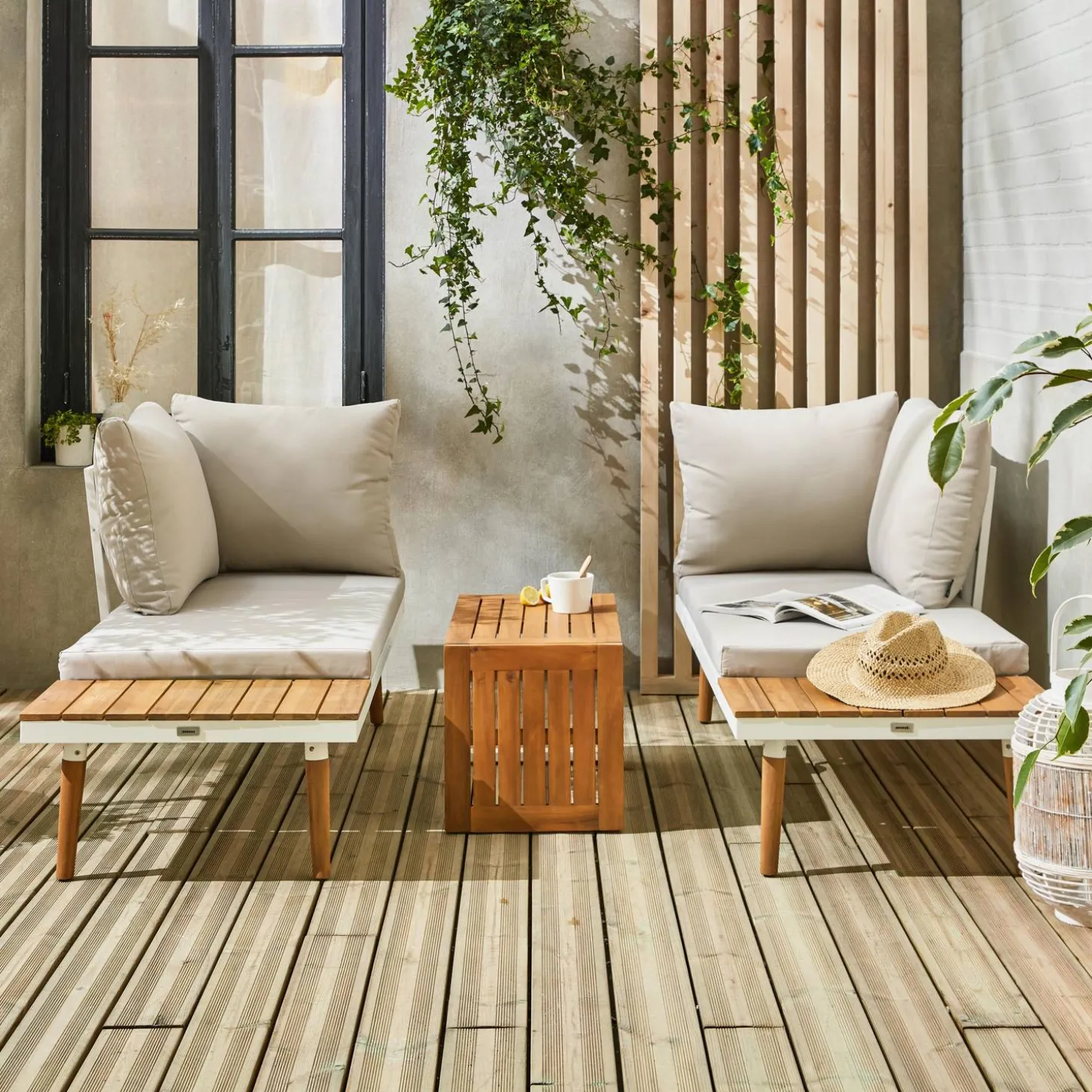 Conjunto de jardín en aluminio y en madera de acacia, 4 plazas