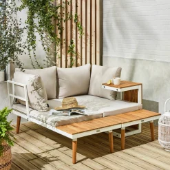 Conjunto de jardín en aluminio y en madera de acacia, 4 plazas