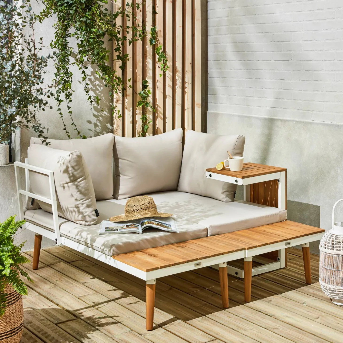 Conjunto de jardín en aluminio y en madera de acacia, 4 plazas