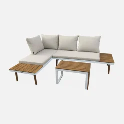 Conjunto de jardín en aluminio y en madera de acacia, 4 plazas